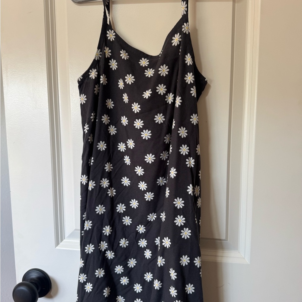 Cat & Jack Black Midi Dress with White Floral Design